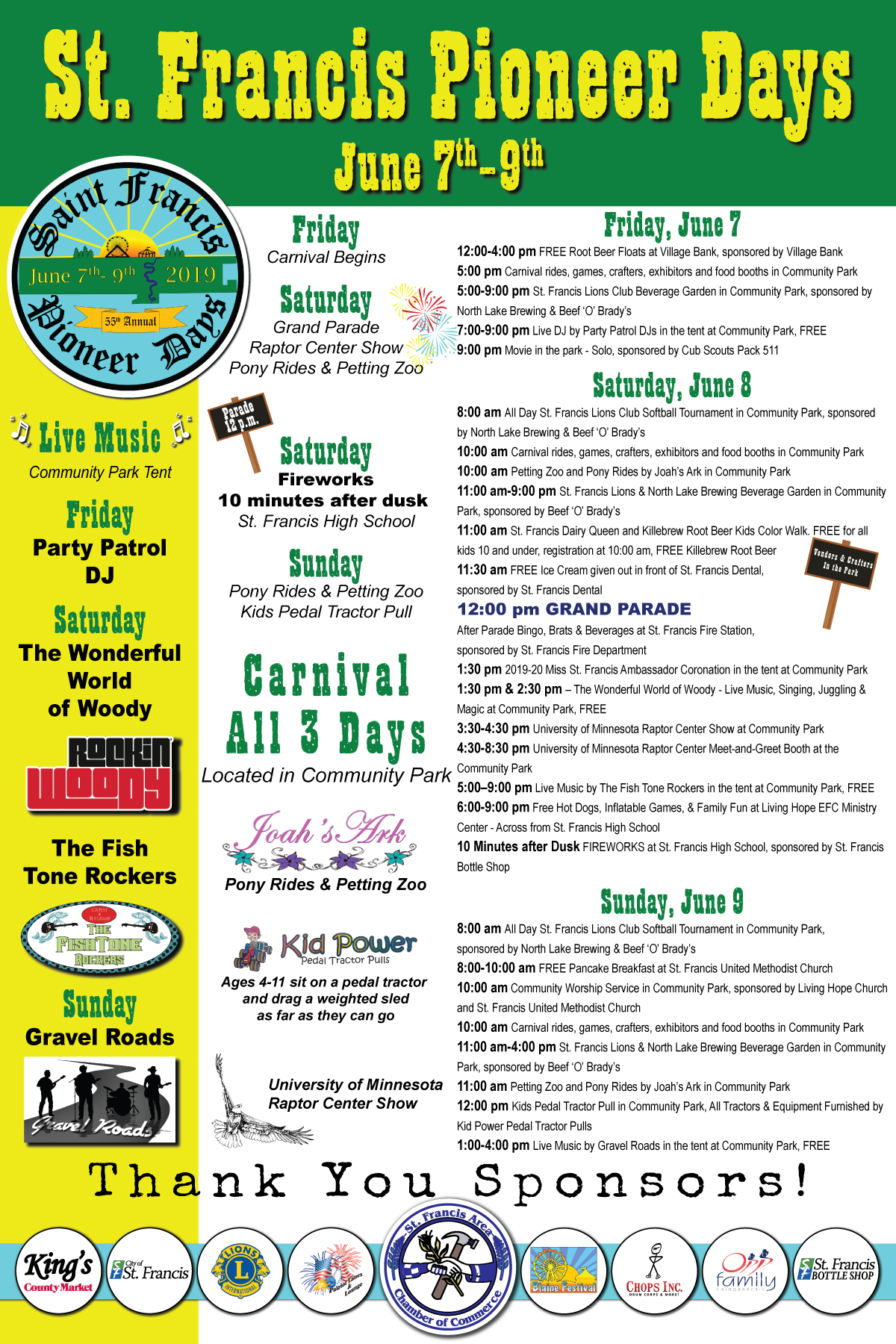 Pioneer Days Schedule of Events St. Francis Minnesota